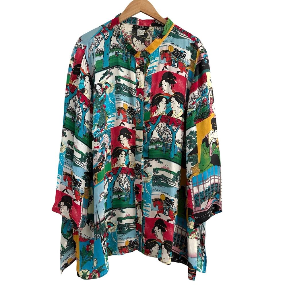 Citron Santa Monica Japanese Tunic Top Asian Print Geisha Women’s Size 3X Read